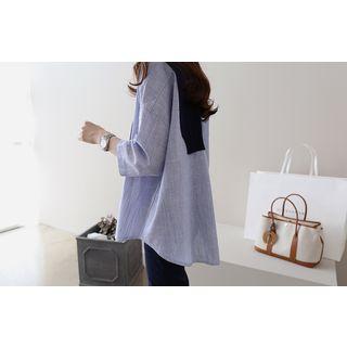 Inset Knit Top Striped Shirt