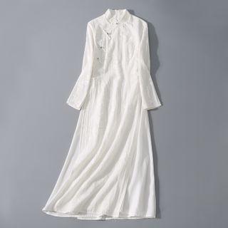 Traditional Chinese Long-sleeve Linen Maxi Dress