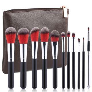 Set Of 11: Makeup Brushes With Pouch