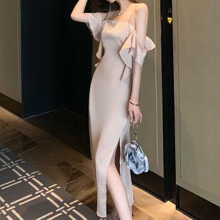 Side-slit Cold-shoulder Midi Sheath Dress