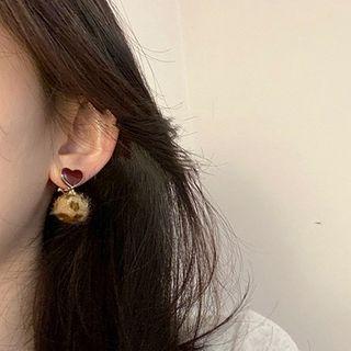 Leopard Print Heart Stud Earring  - As Shown In Figure