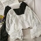 Off-shoulder Bubble-sleeve Cropped Lace Blouse