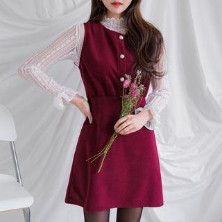 Sleeveless Faux-pearl Buttoned Dress