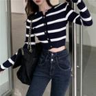 Striped Cropped Cardigan / Straight-leg Jeans