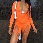 Long-sleeve Halter Lace-up Romper