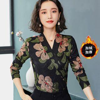 Long-sleeve Floral Print Fleece-lined Top