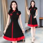 Cherry Embroidered Short-sleeve A-line Dress