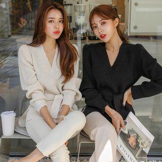 V-neck Sashed Sweater