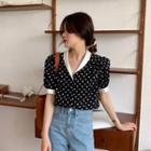 Short-sleeve Dotted Contrast Trim Blouse Dotted - One Size