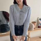 Lace-collar Pointelle-knit Cardigan