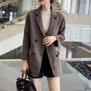 Double-breasted Plaid Woolen Blazer