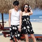 Couple Matching Floral Shorts / Strapless Floral Dress