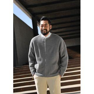 Dual-pocket Zip-up Boxy Cardigan
