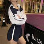 Color Block Zip Up Jacket / Striped Shorts