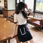 Contrast Trim Short-sleeve Zip Knit Polo Shirt / Mini A-line Skirt