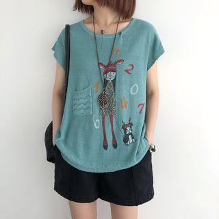 Cartoon Print Short-sleeve Knit Top