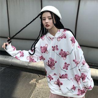 Bear Print Loose-fit Hoodie As Shown In Figure - One Size
