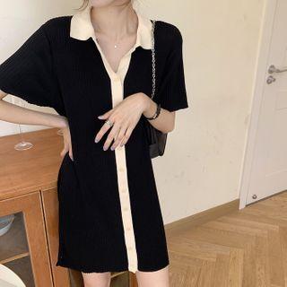 Short-sleeve Button Mini Knit Dress