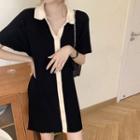 Short-sleeve Button Mini Knit Dress
