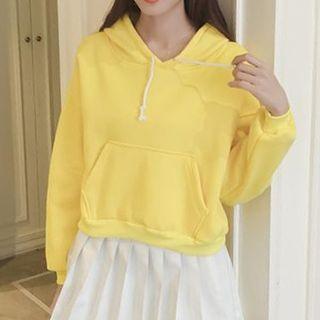 Set: Plain Hoodie + Faux Leather Pleated Skirt