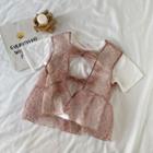 Plain Round-neck Shirt / Dotted Tie Strap Organza Vest ( Various Designs )