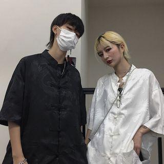 Couple Matching Short-sleeve Frog Buttoned Shirt