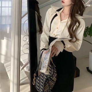 Long-sleeve Blouse / Mini Fitted Skirt