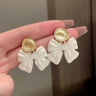 Bow Alloy Dangle Earring 1 Pair - White & Gold - One Size