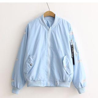 Leaf Print Bomber Jacket