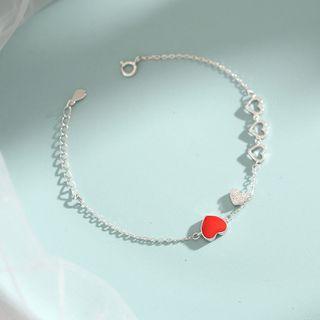 Heart Sterling Silver Bracelet Red & Silver - One Size