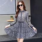 Bow-accent Floral Tiered A-line Dress