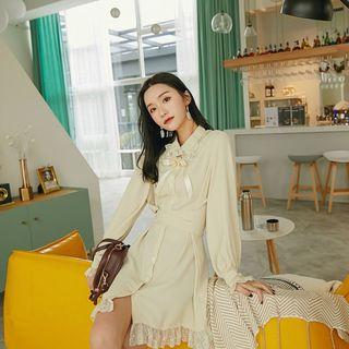 Lace Panel Bow Accent Shirt Dress