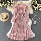 Bow Floral Long-sleeve Chiffon Dress
