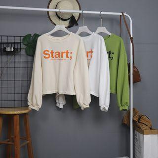 Lettering Long-sleeve Drawstring Cropped Top