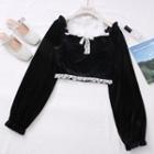Lace-trim Velvet Crop Top Black - One Size