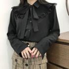 Pleated Capelet-collar Blouse With Tie