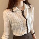Pointelle Knit Collared Cardigan