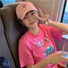 Short-sleeve Cartoon Print T-shirt Rose Pink - One Size