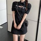 Short-sleeve Cutout Button-up Mini Dress