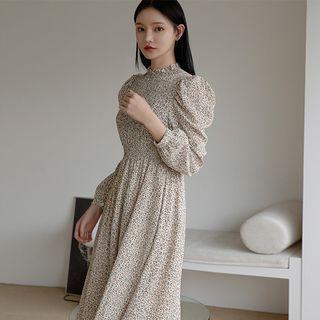Puff-sleeve Smocked Long Floral Dress