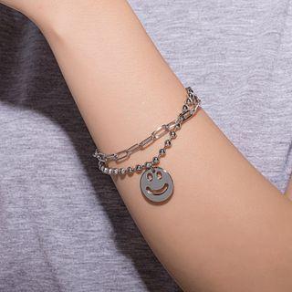 Smiley Layered Alloy Bracelet Silver - One Size