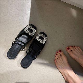 Rhinestone Buckled Mules