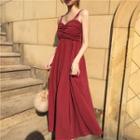 Spaghetti Strap Maxi Crinkled Dress Red - One Size