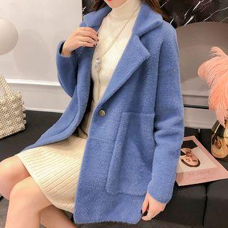 Single Button Furry Knit Jacket