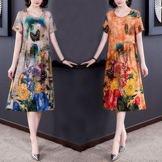 Short-sleeve Print Smock Dress