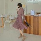 Mandarin-collar Tie-waist Patterned Shirtdress