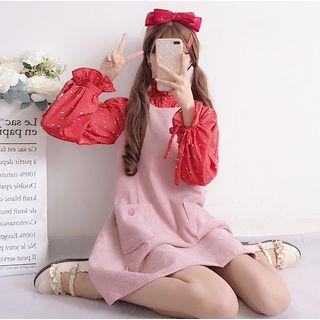 Frill-trim Dotted Shirt / Sleeveless Mini A-line Corduroy Dress