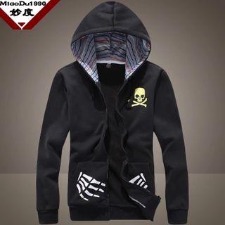 Hooded Skull Print Zip Jacket