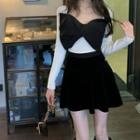Bow Knit Top / Velvet A-line Skirt