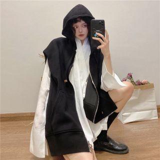 Sleeveless Zipped Hoodie Black - One Size
